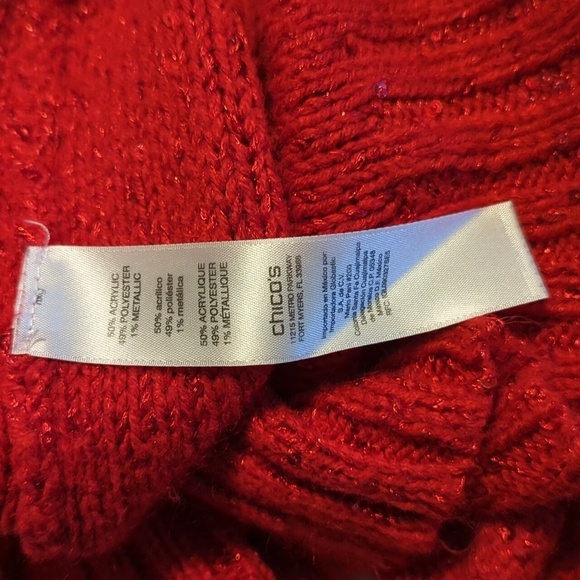 Chico's Red Glitter Holiday Turtleneck Sweater Large Size 3 - Picture 8 of 9